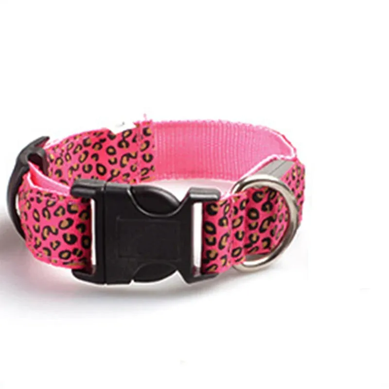 Leopard LED Adjustable Dog Collar - Night Safety Glowing Pet Collar