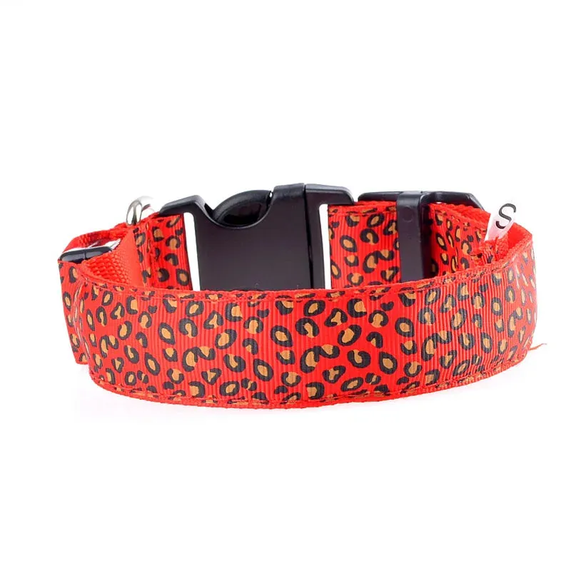 Leopard LED Adjustable Dog Collar - Night Safety Glowing Pet Collar