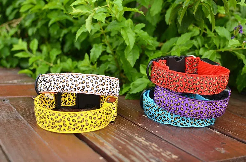 Leopard LED Adjustable Dog Collar - Night Safety Glowing Pet Collar