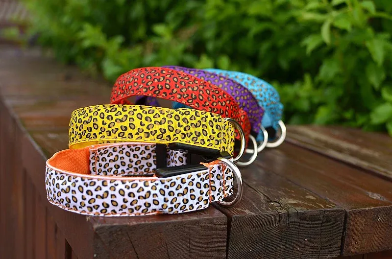 Leopard LED Adjustable Dog Collar - Night Safety Glowing Pet Collar