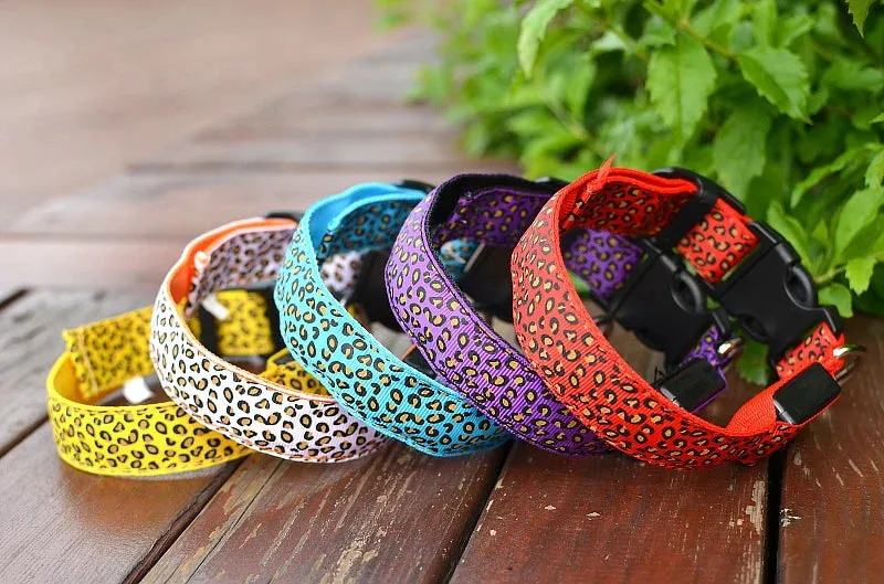 Leopard LED Adjustable Dog Collar - Night Safety Glowing Pet Collar