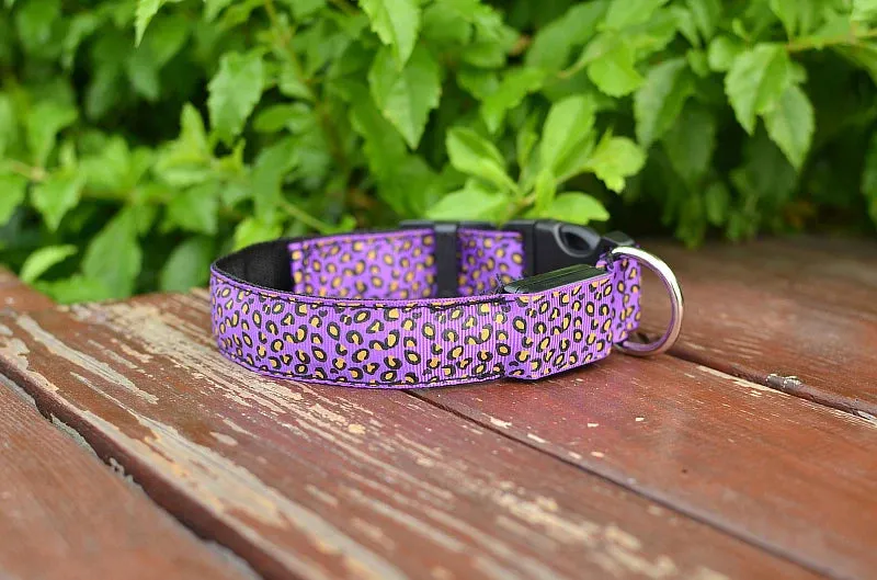 Leopard LED Adjustable Dog Collar - Night Safety Glowing Pet Collar