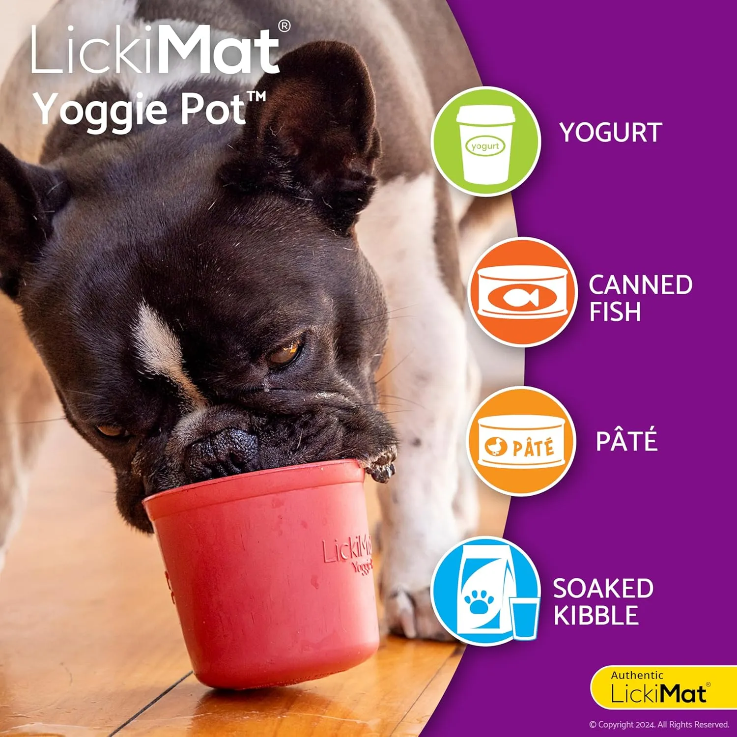 LICKIMAT Yoggie Pot - Distraction, Fun and Enrichment. Long Lasting Rubber Licking Treat Dispenser for All Dog Sizes and Slow Feeder for Small Dogs - Orange