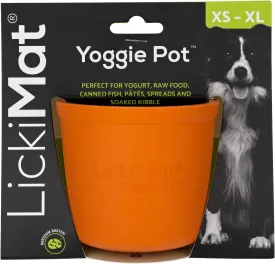 LICKIMAT Yoggie Pot - Distraction, Fun and Enrichment. Long Lasting Rubber Licking Treat Dispenser for All Dog Sizes and Slow Feeder for Small Dogs - Orange