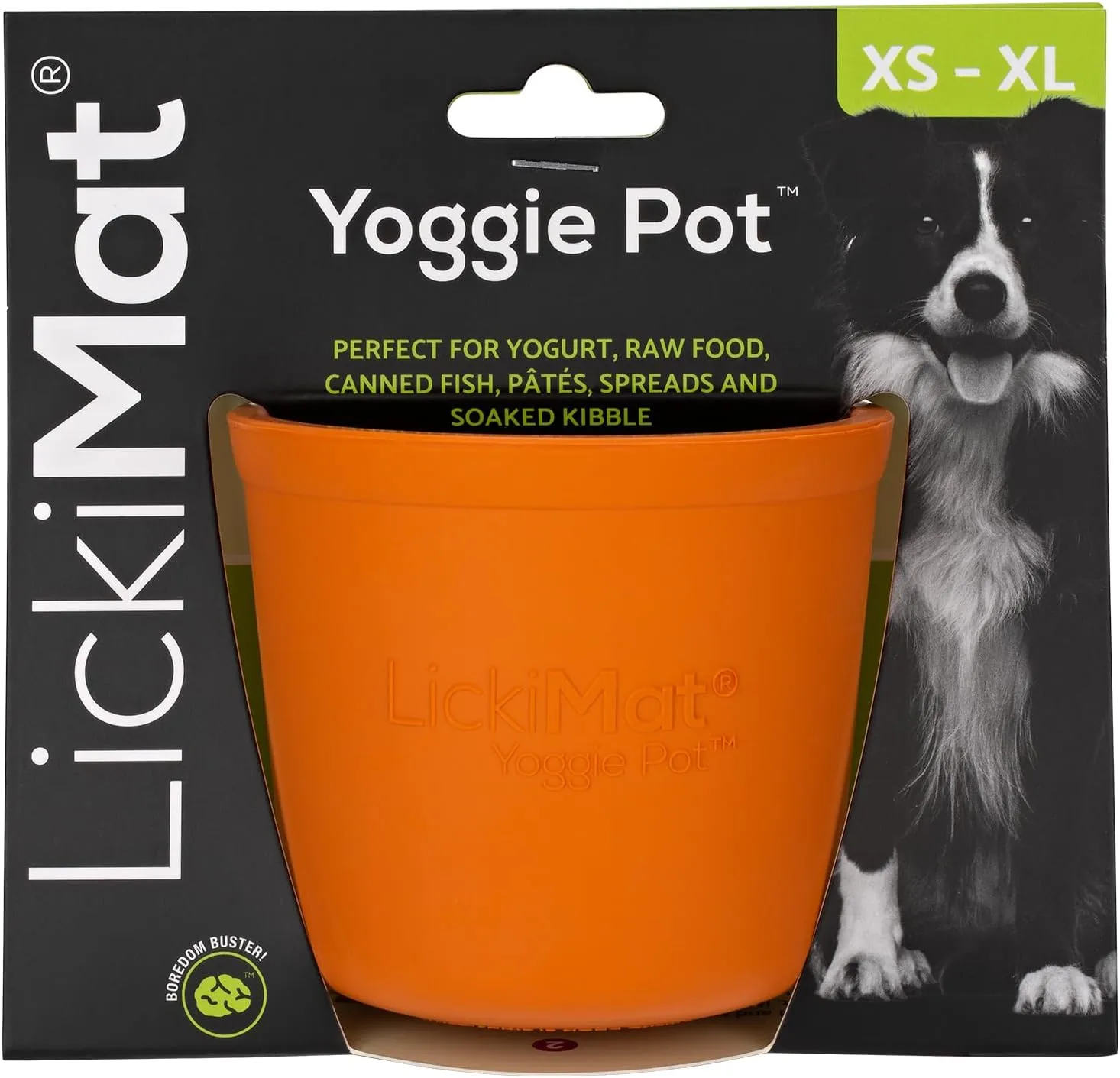 LICKIMAT Yoggie Pot - Distraction, Fun and Enrichment. Long Lasting Rubber Licking Treat Dispenser for All Dog Sizes and Slow Feeder for Small Dogs - Orange