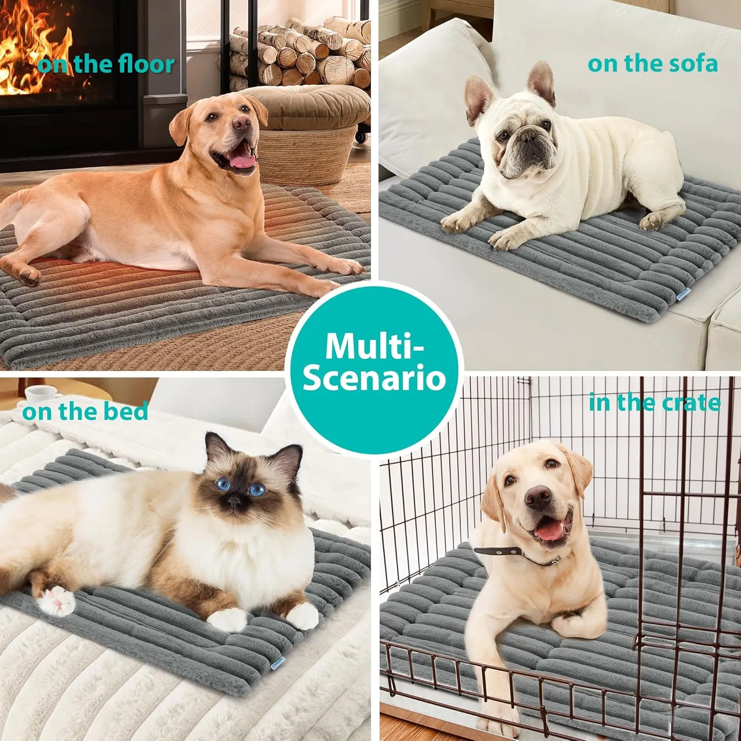 Luxury Soft Self Warming Cat Bed, 24" x 18" Thermal Warm Small Dog Pad for Indoor & Outdoor, Washable Pet Mat with Non-Slip Bottom (Beige)