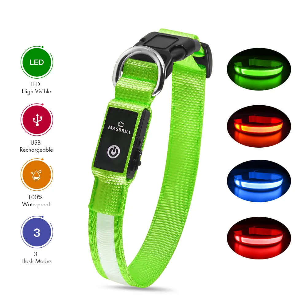 MASBRILL Rechargeable Waterproof Light-Up Dog Collar
