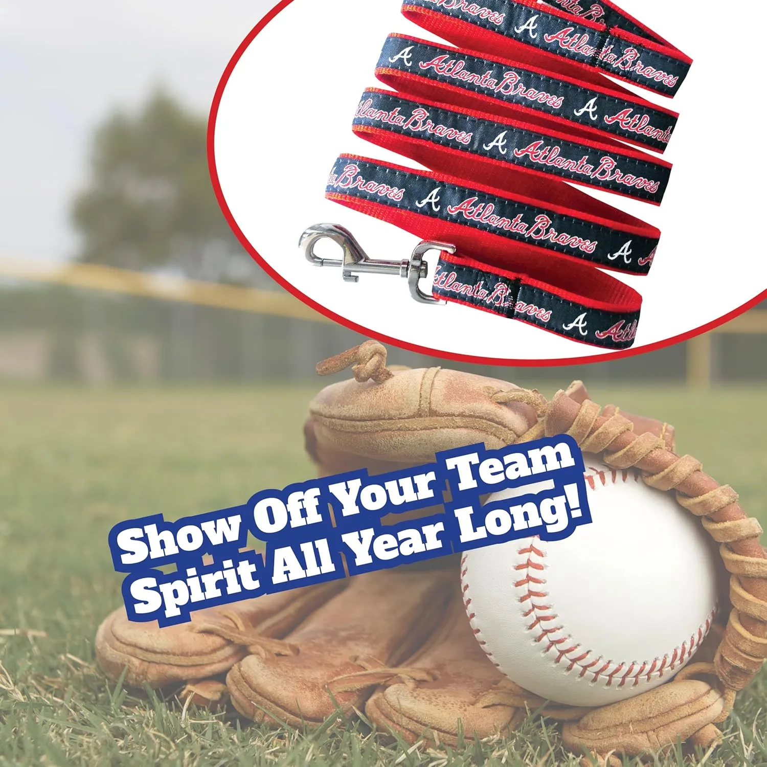MLB PET Leash, Large, Atlanta Braves Dog Leash, Baseball Team Leash for Dogs & Cats. A Shiny & Colorful Dog & Cat Leash with Emboridered Team Name/Logo Licensed by The MLB