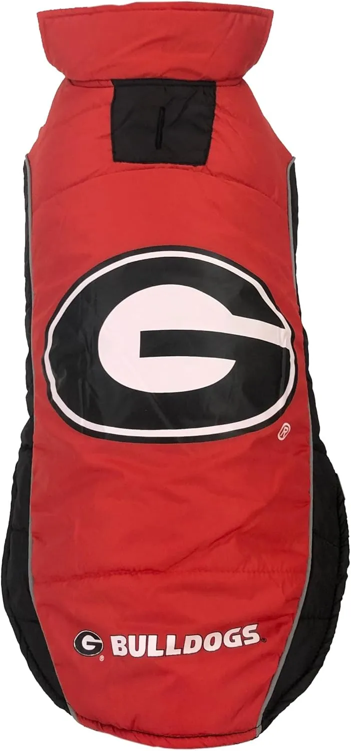 NCAA Georgia Bulldogs Puffer Vest for Dogs & Cats, Size Small. Warm, Cozy, and Waterproof Dog Coat, for Small and Large Dogs/Cats. Best NCAA Licensed PET Warming Sports Jacket