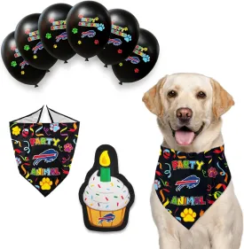 NFL Buffalo Bills Dog Birthday Party Set 8 pcs with 1 Football Bandana Large/X-Large, 1 Birthday Cake Toy & 6 B-Day Balloons, Dog Birthday Set, Costume, Fun Doggie Pawty Accessories