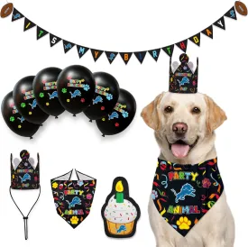 NFL Detroit Lions Dog Birthday Party Set 10 pcs with 1 Football Bandana Large/X-Large, 1 Crown Hat, 1 Banner, 1 Birthday Cake Toy & 6-Day Balloons Dog Birthday Set, Fun Doggie Pawty Accessories