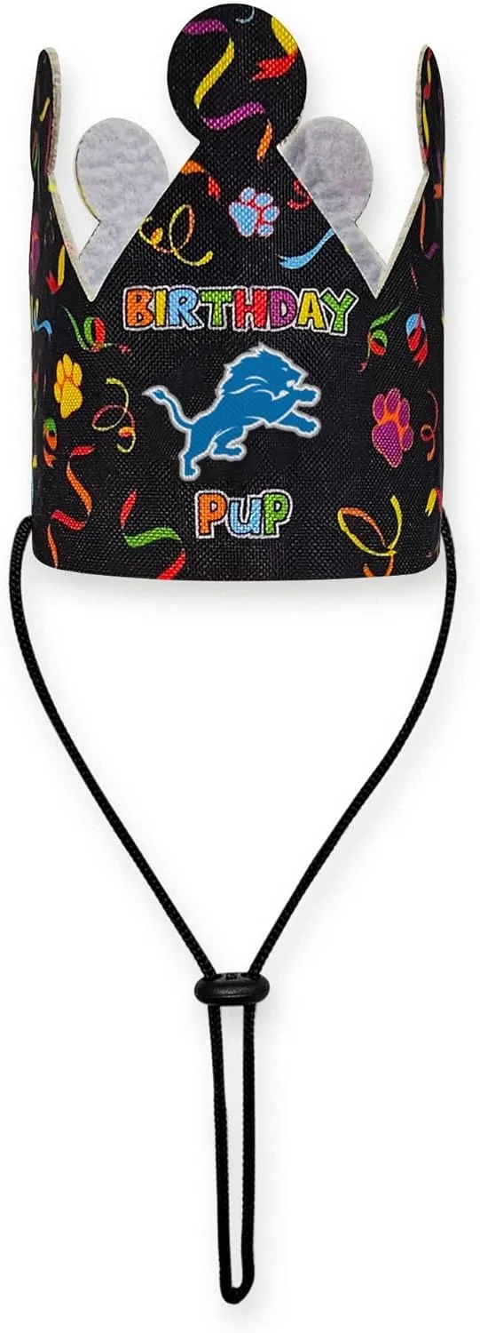 NFL Detroit Lions Dog Birthday Party Set 10 pcs with 1 Football Bandana Large/X-Large, 1 Crown Hat, 1 Banner, 1 Birthday Cake Toy & 6-Day Balloons Dog Birthday Set, Fun Doggie Pawty Accessories