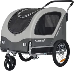 Original Large Pet Bike Trailer & Stroller 2-in-1,for Dogs up to 78 lbs,Parking Brakes,Easy Folding Cart Frame, Quick Release Wheel, Universal Bicycle Coupler (Gray)