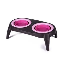 PAWS ASIA Wholesale Eco Friendly Silicone Travel Portable Pet Feeding Collapsible Dog Bowl With Stand
