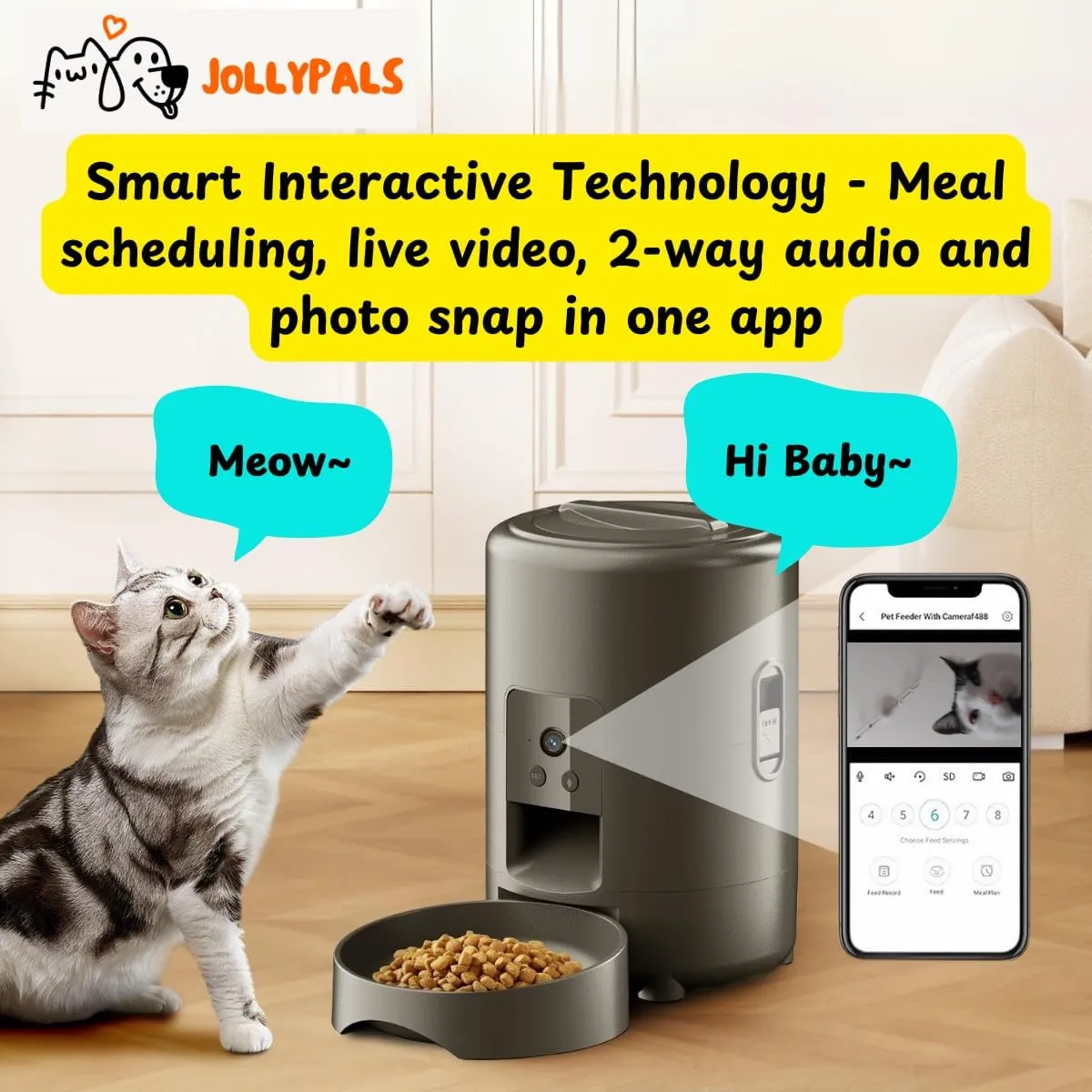 PeekABowl Smart Pet Feeder - Automatic & Interactive Feeder - Live Camera, 2-Way Audio, Feeding App, 2L Capacity - Cat & Dog