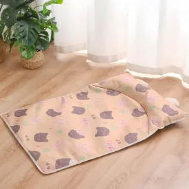 Pet Cooling Mat,Machine-Washable Pet Mat for Cats & Dogs,S/M/L Sizes for All Cats & Dogs Under 66 Lbs,with Bunny Ears Headrest (Large, Bear Rabbit)