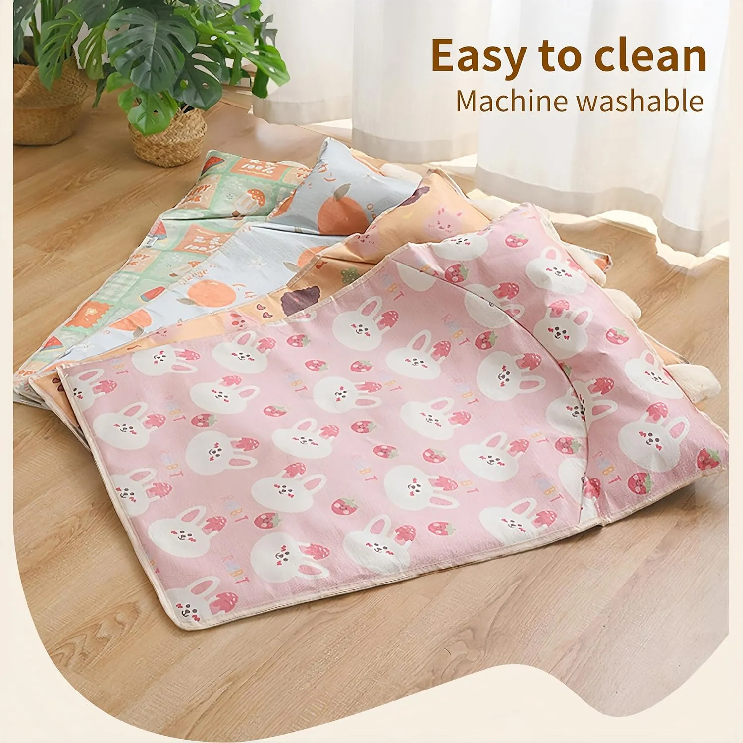 Pet Cooling Mat,Machine-Washable Pet Mat for Cats & Dogs,S/M/L Sizes for All Cats & Dogs Under 66 Lbs,with Bunny Ears Headrest (Large, Bear Rabbit)