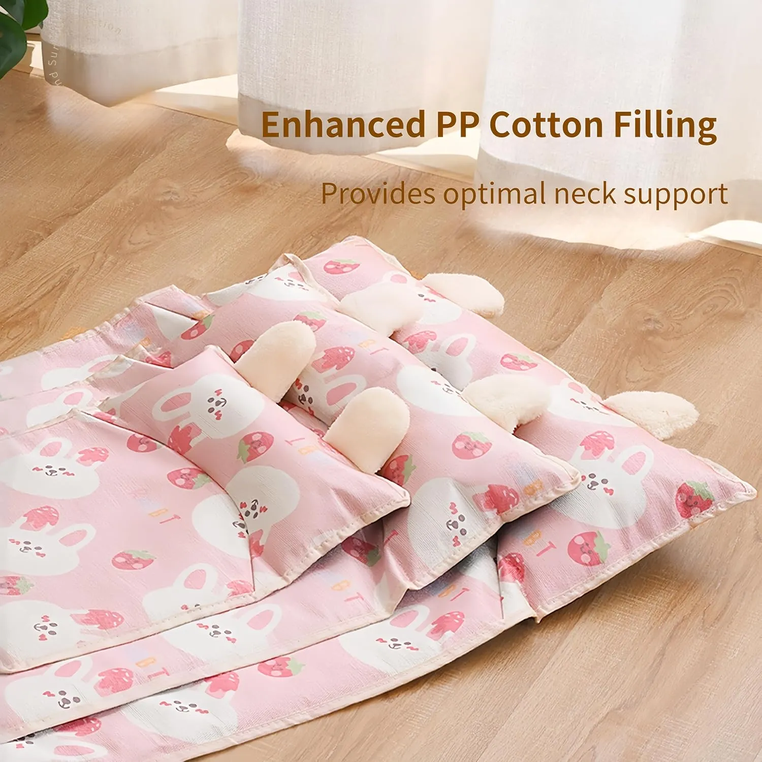 Pet Cooling Mat,Machine-Washable Pet Mat for Cats & Dogs,S/M/L Sizes for All Cats & Dogs Under 66 Lbs,with Bunny Ears Headrest (Large, Bear Rabbit)