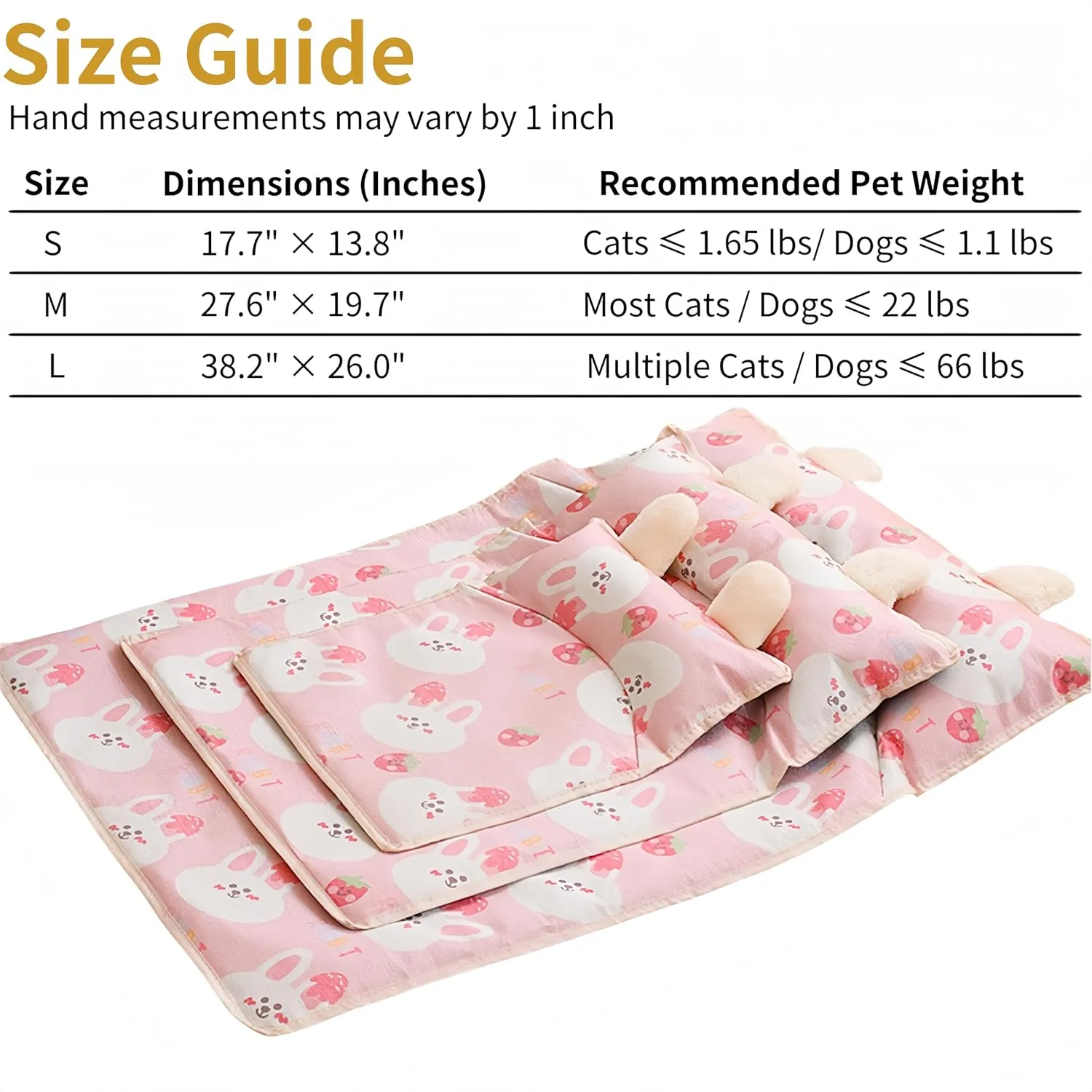 Pet Cooling Mat,Machine-Washable Pet Mat for Cats & Dogs,S/M/L Sizes for All Cats & Dogs Under 66 Lbs,with Bunny Ears Headrest (Large, Bear Rabbit)