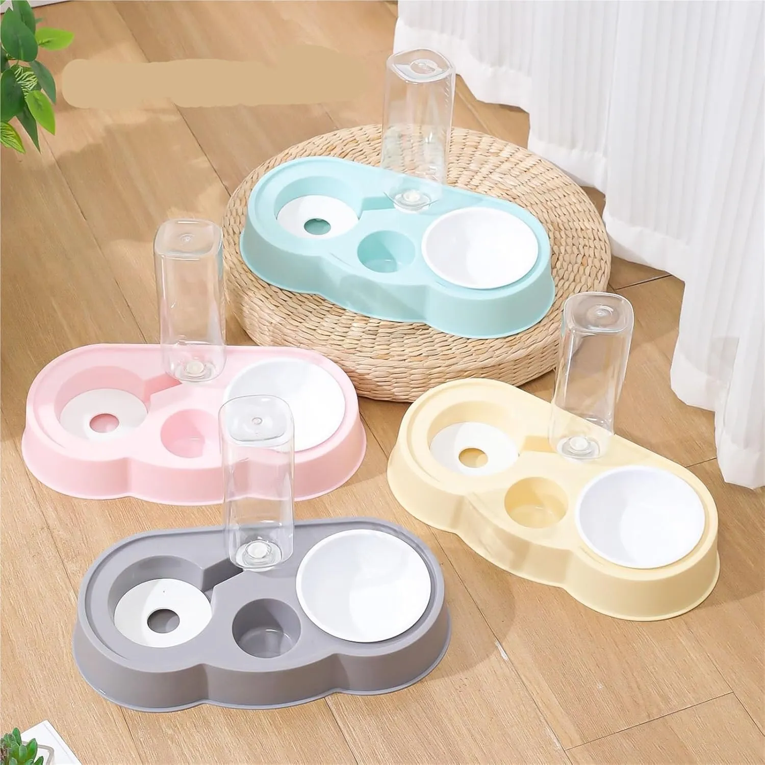 Pet Food Bowl Automatic Drinking Love Pet Bowl Dog Basin Dual-use Multi-Functional Drinking and Feeding Feeder Bowls for Feeding(Beige)