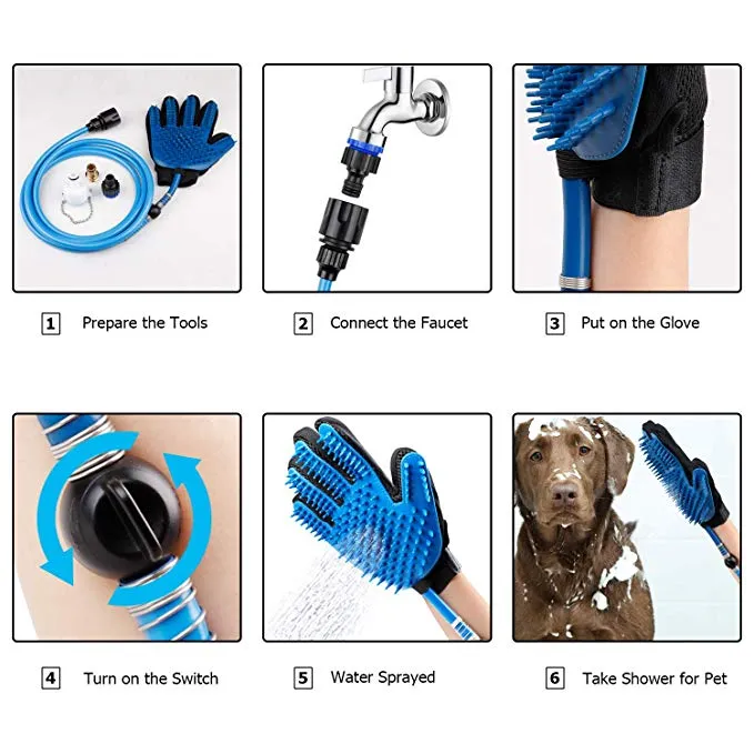 Pet Grooming Shower Bathing Spray Gloves for Dogs & Cats, Compatible with Outdoor Hose & Bath Tub