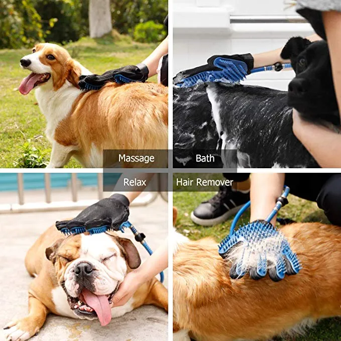 Pet Grooming Shower Bathing Spray Gloves for Dogs & Cats, Compatible with Outdoor Hose & Bath Tub