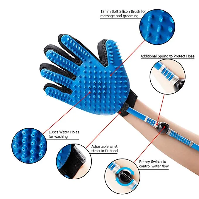 Pet Grooming Shower Bathing Spray Gloves for Dogs & Cats, Compatible with Outdoor Hose & Bath Tub