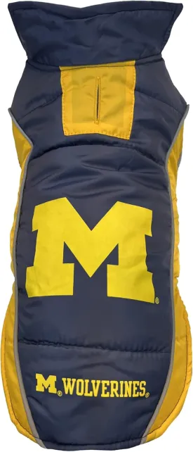 Pets First Collegiate Michigan Wolverines Puffer Vest for Dogs & Cats. Size Small. Warm, Cozy, and Waterproof Dog Coat, for Small and Large Dogs/Cats.