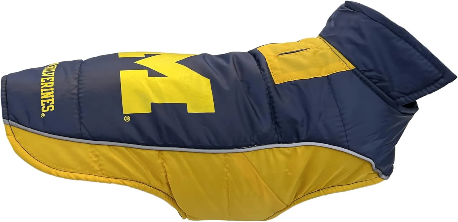 Pets First Collegiate Michigan Wolverines Puffer Vest for Dogs & Cats. Size Small. Warm, Cozy, and Waterproof Dog Coat, for Small and Large Dogs/Cats.