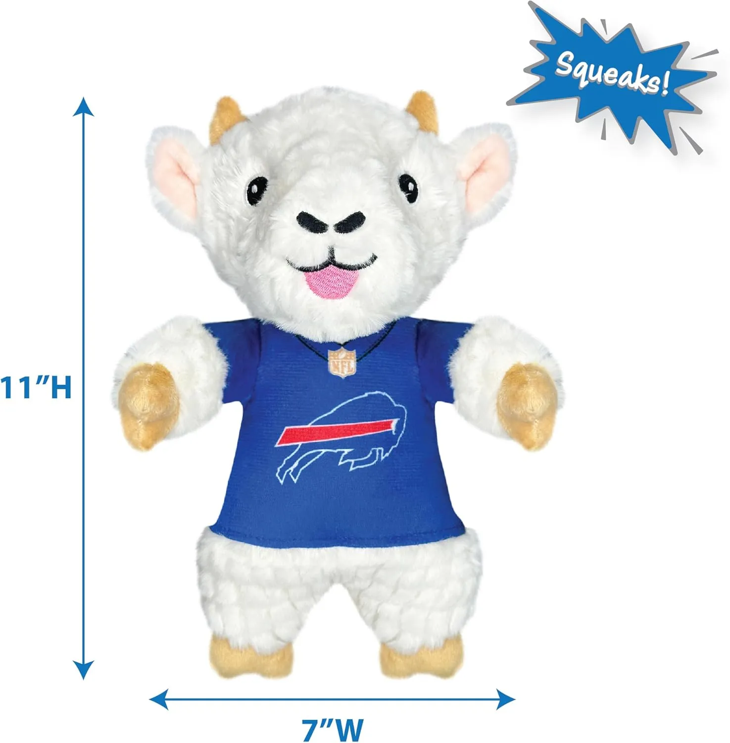 Pets First NFL Buffalo Bills Goat Plush Toy for Dogs and Cats with Squeaker, Wearing a Team Jersey! Fun & Sporty Goat Shaped Dog Chew Toy, Interactive Pet Toy