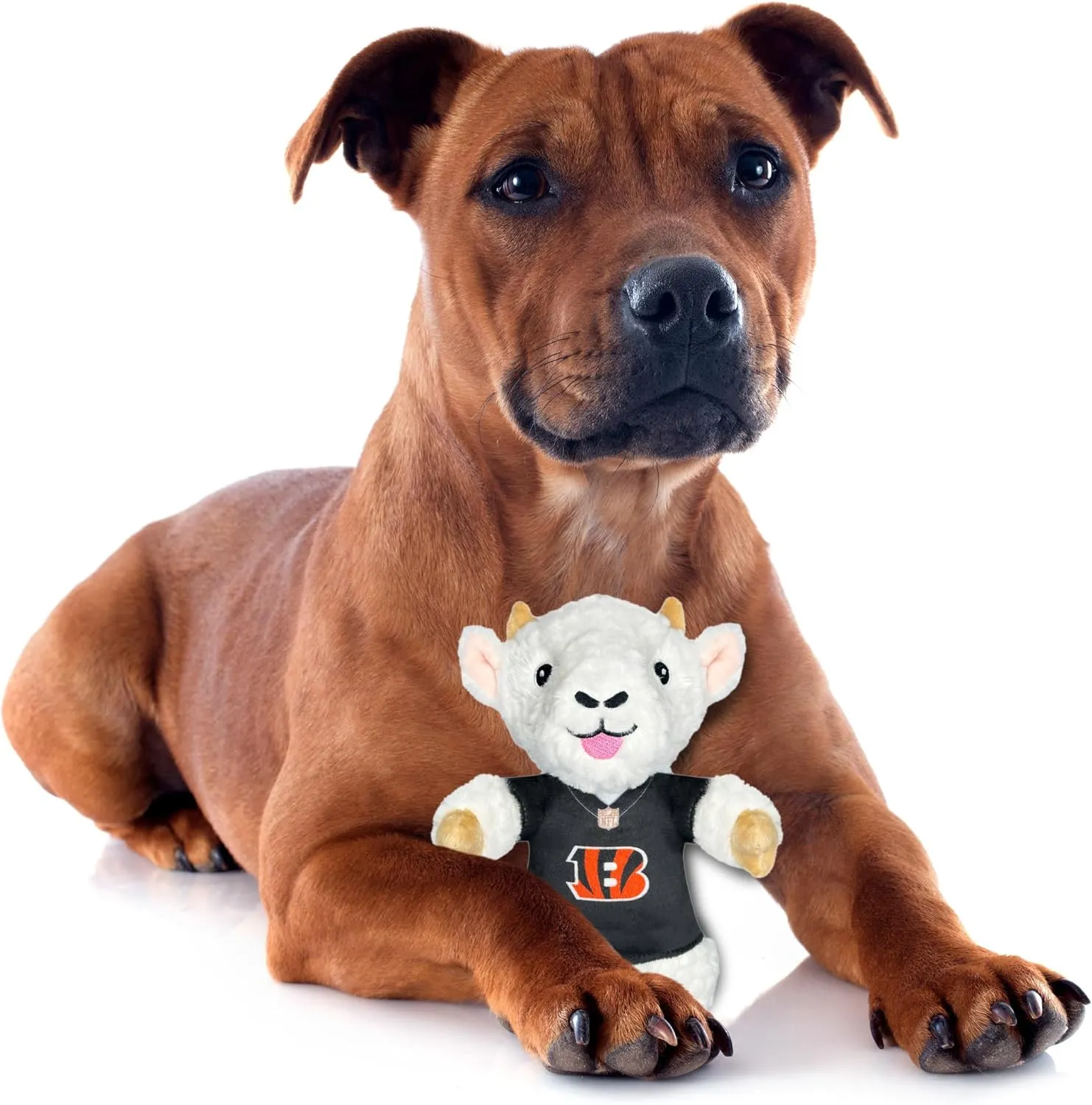 Pets First NFL Cincinnati Bengals Goat Plush Toy for Dogs and Cats with Squeaker, Wearing a Team Jersey! Fun & Sporty Goat Shaped Dog Chew Toy, Interactive Pet Toy