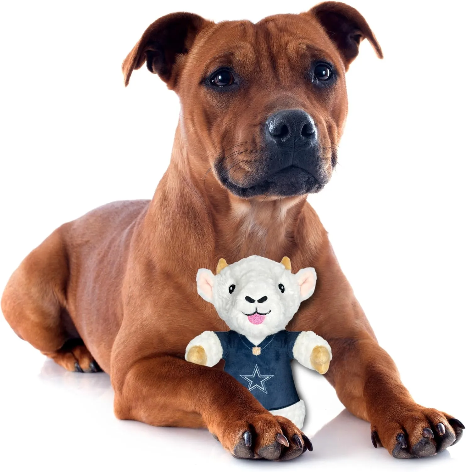 Pets First NFL Dallas Cowboys Goat Plush Toy for Dogs and Cats with Squeaker, Wearing a Team Jersey! Fun & Sporty Goat Shaped Dog Chew Toy, Interactive Pet Toy