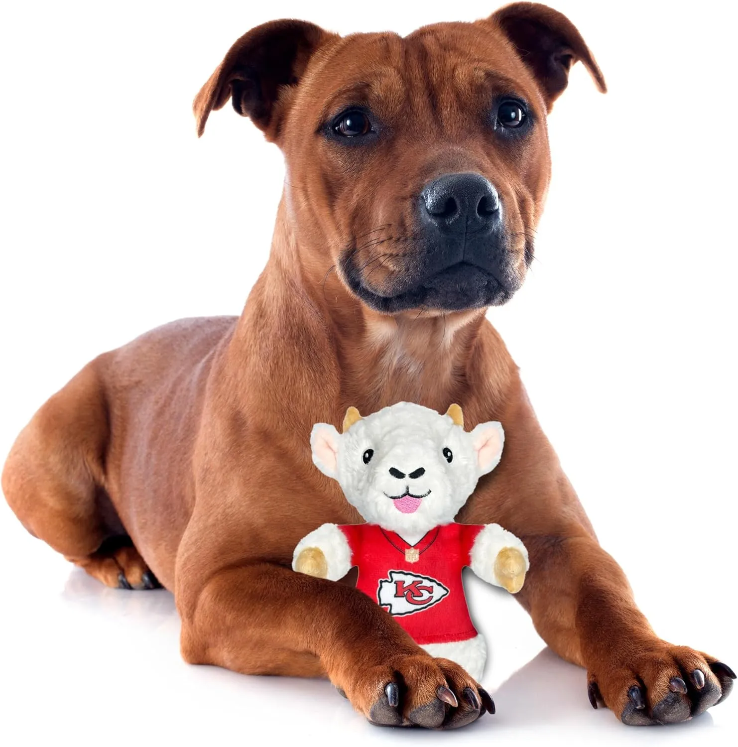 Pets First NFL Kansas City Chiefs Goat Plush Toy for Dogs and Cats with Squeaker, Wearing a Team Jersey! Fun & Sporty Goat Shaped Dog Chew Toy, Interactive Pet Toy