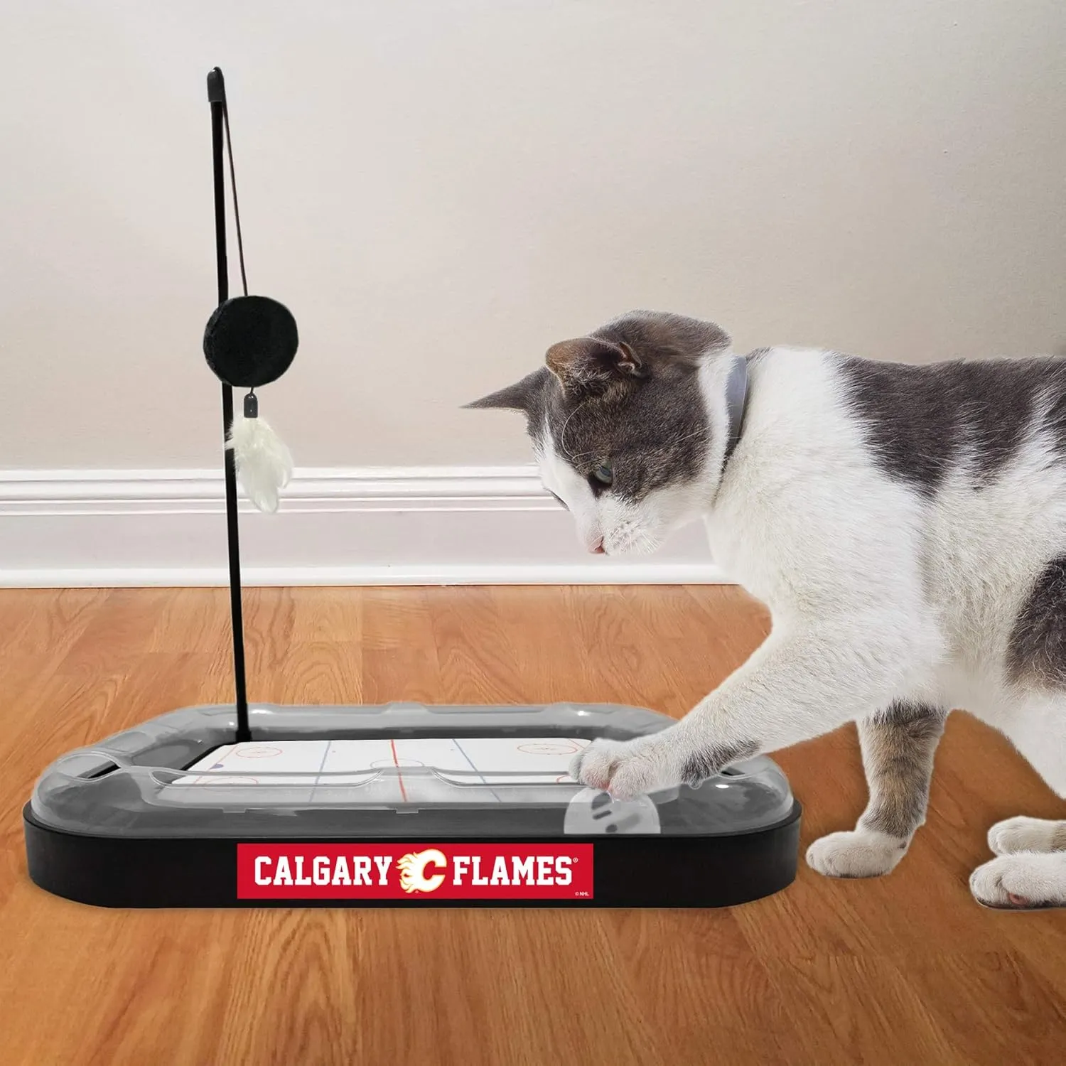 Pets First NHL Calgary Flames 5-in-1 Cat Scratching Toy with Interactive Cat Ball, Bell and Track
