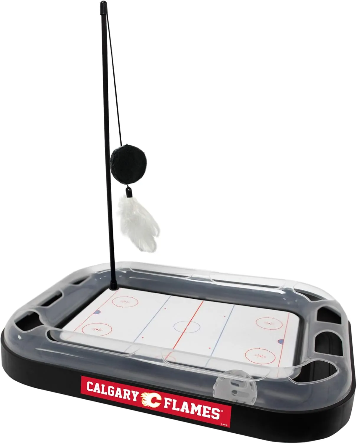 Pets First NHL Calgary Flames 5-in-1 Cat Scratching Toy with Interactive Cat Ball, Bell and Track