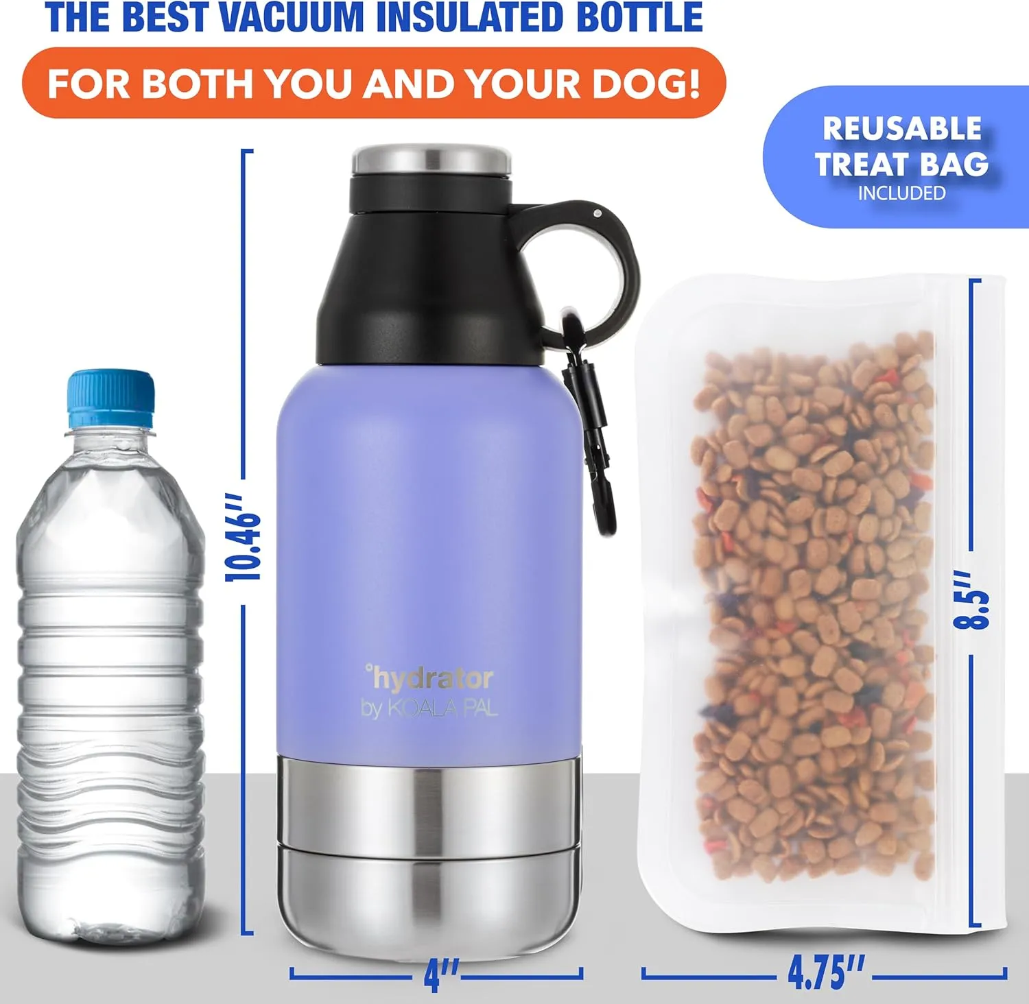 Portable Dog Water Bottle w/ Bowls, Dog Travel Water Dispenser (Lavender, 32 OZ)