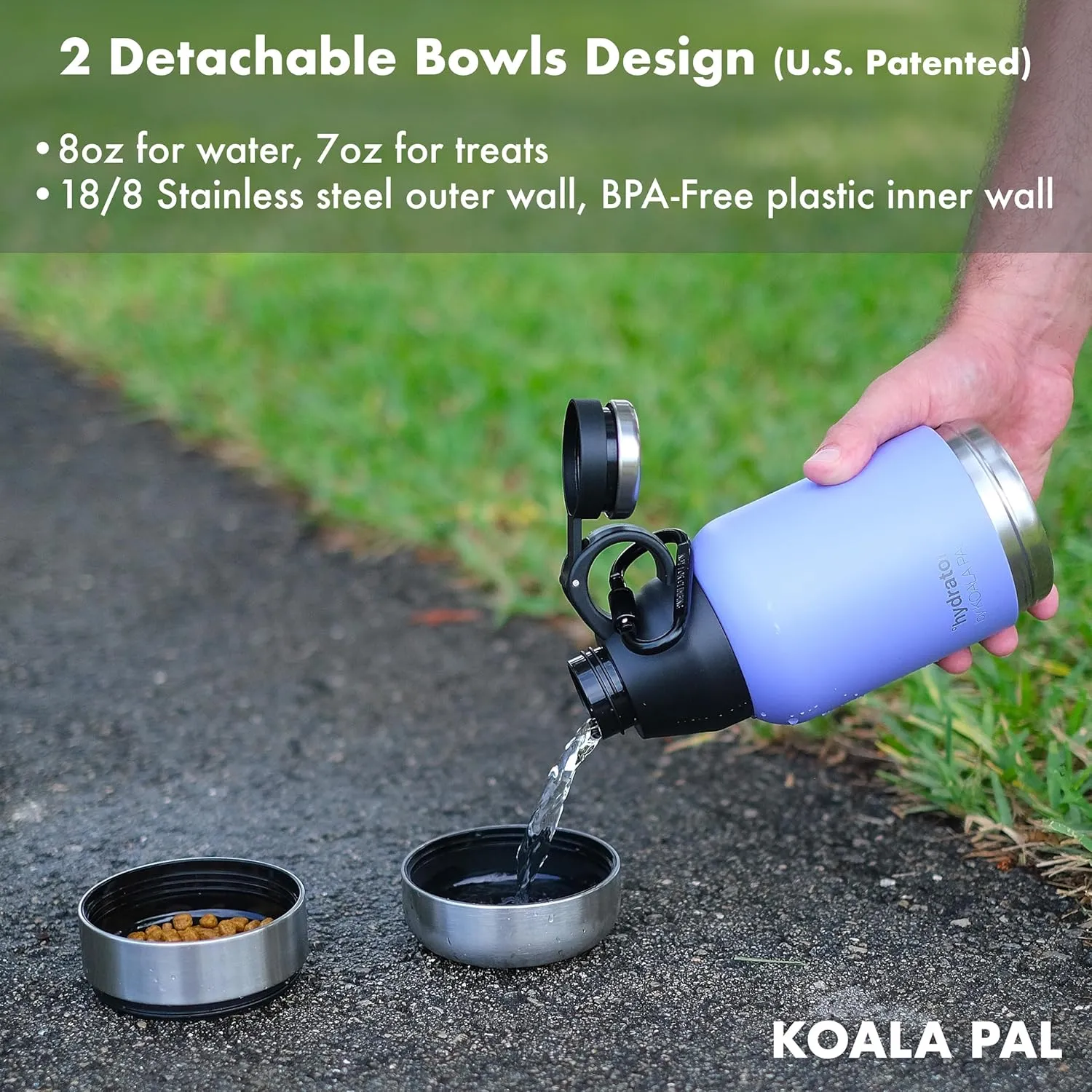 Portable Dog Water Bottle w/ Bowls, Dog Travel Water Dispenser (Lavender, 32 OZ)