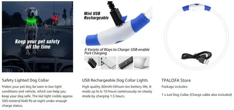 Rechargeable LED Dog Collar - High Visibility & Adjustable