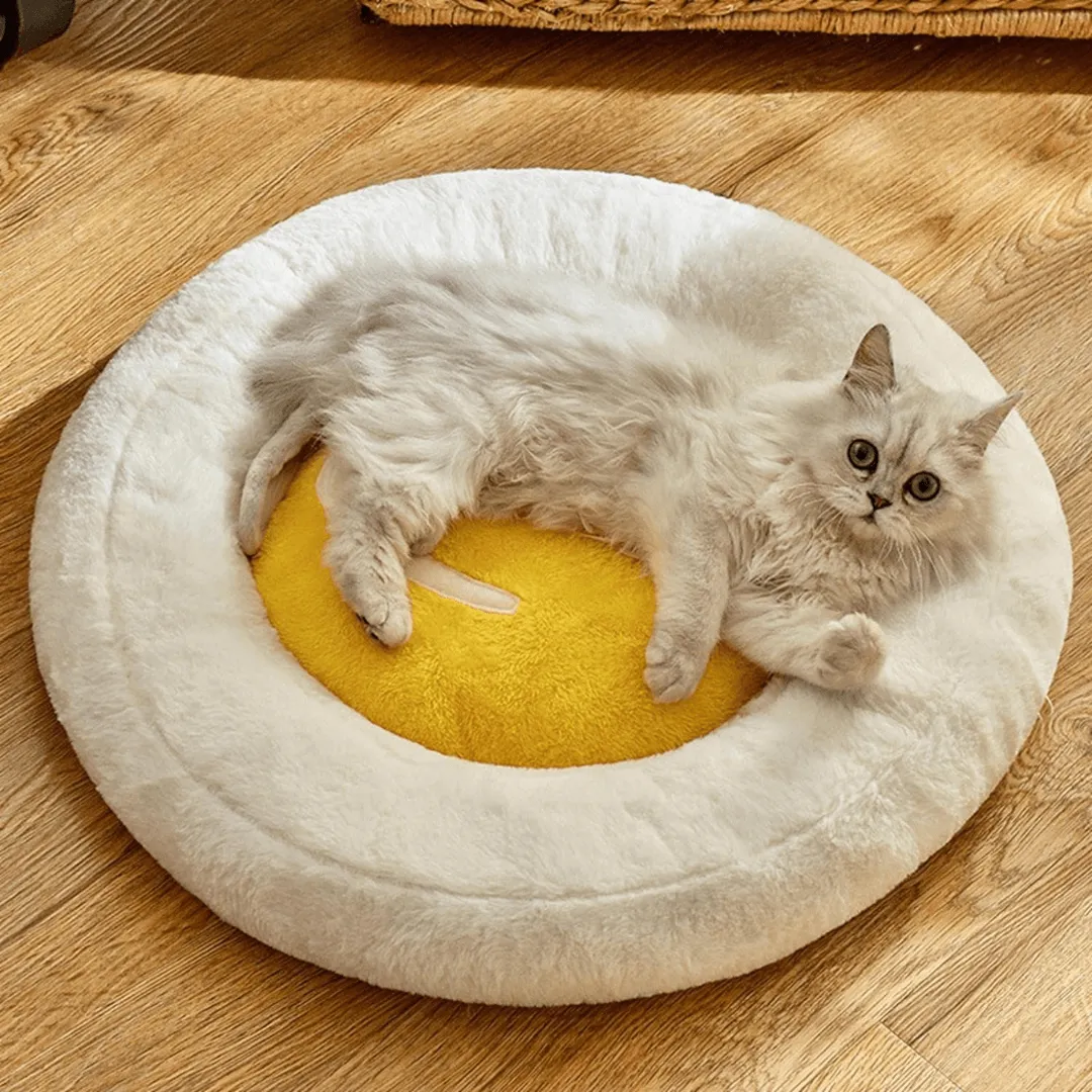 Soft Plush Cat Calming Bed Warm Fluffy Basket Round House